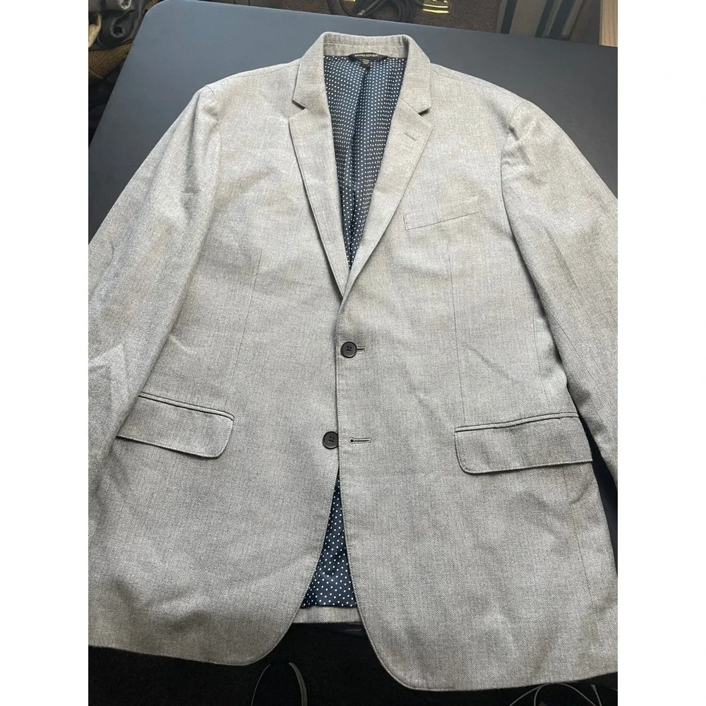Banana Republic 44R Grey Cotton Herringbone Blazer Surg Cuffs